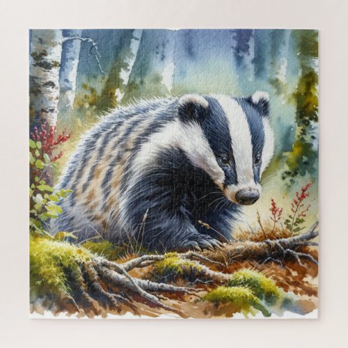 European Badger in the Forest REF47 _ Watercolor Jigsaw Puzzle