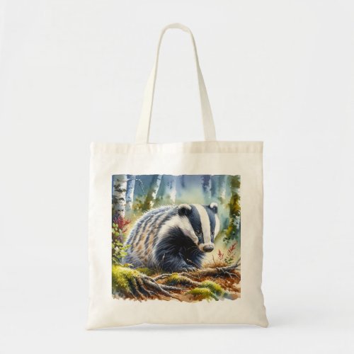 European Badger in the Forest REF47 _ Watercolor Tote Bag