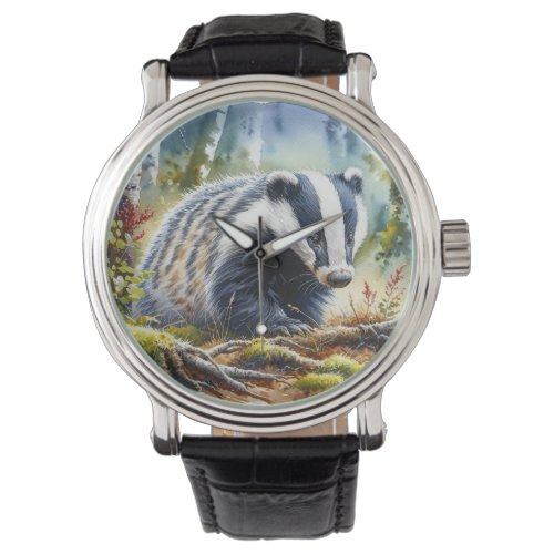 European Badger in the Forest REF47 _ Watercolor Watch
