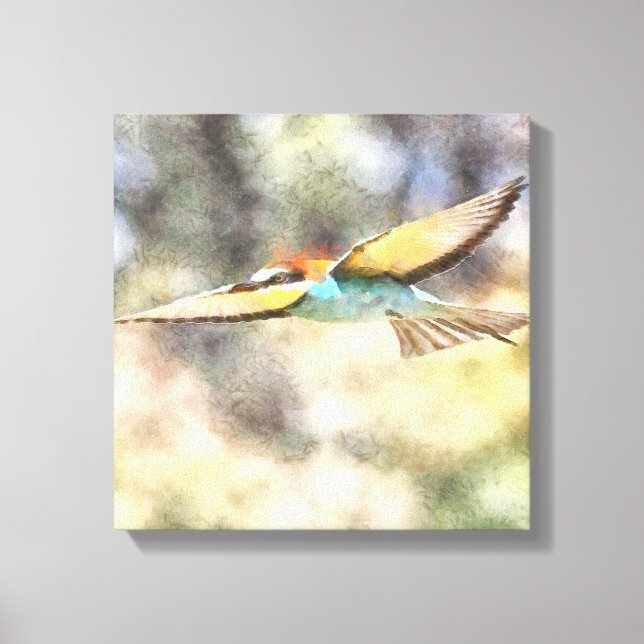 European Bee Eater In Flight Watercolor Canvas Print (Front)