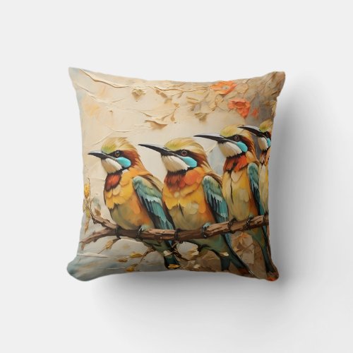 European Bee_eater Sitting Birds Painting Throw Pillow
