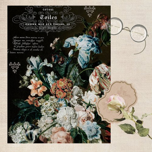 EUROPEAN BLOOMS AND ANTIQUE TYPOGRAPHY TISSUE PAPER