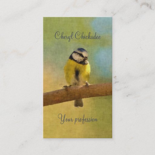 Customizable European bluetit digital painting business card templates