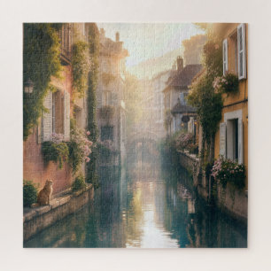European Canal with a Ginger Cat Jigsaw Puzzle