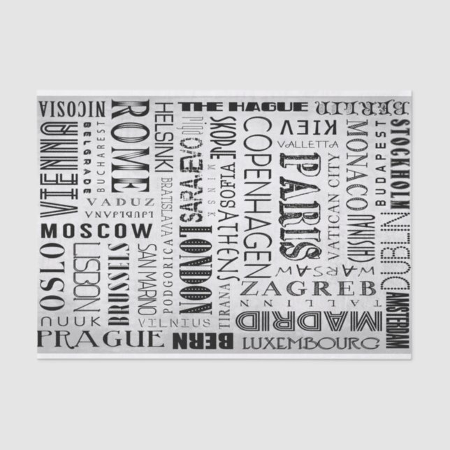 European Capitals Typography Tissue Paper (Front)
