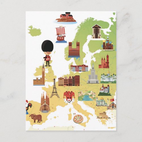 European Cartoon Map Postcard