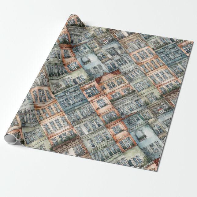 european city windows  wrapping paper (Unrolled)