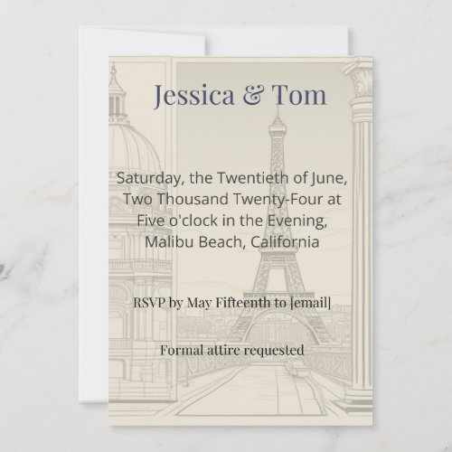 European Cityscape Wedding Invitation Design