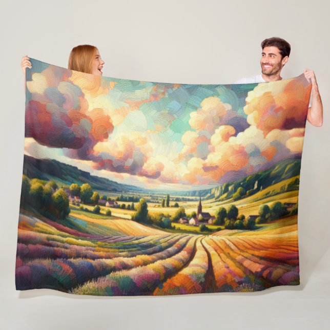 European Colorful Abstract Impressionist Landscape Fleece Blanket (In Situ)
