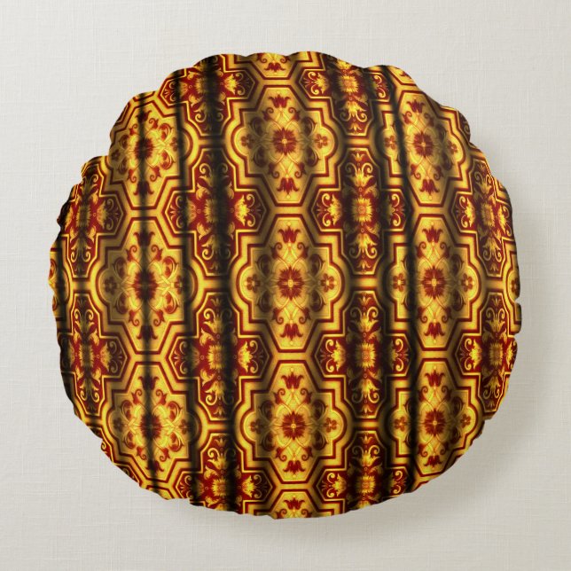 European court Baroque Geometric Floral Scoll Round Pillow (Front)