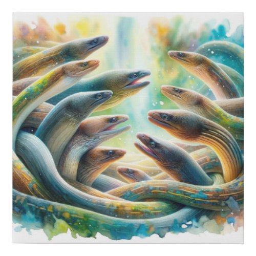 European Eels 030624AREF109 _ Watercolor Faux Canvas Print