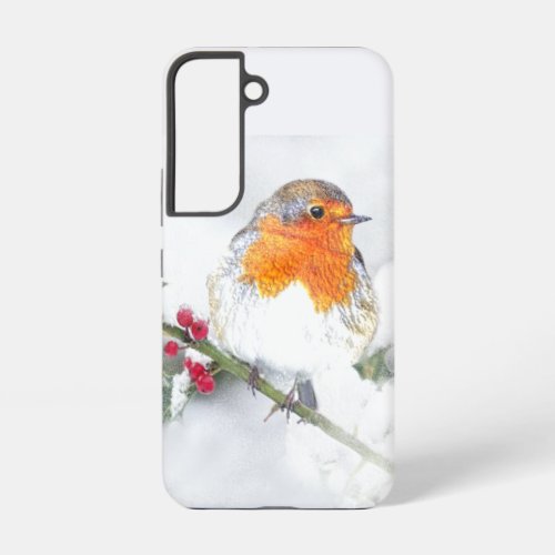 European English Robin Bird Winter Holly Berries  Samsung Galaxy S22 Case
