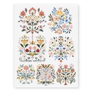 European Floral Folk Art Emblem Artist Temporary Tattoos