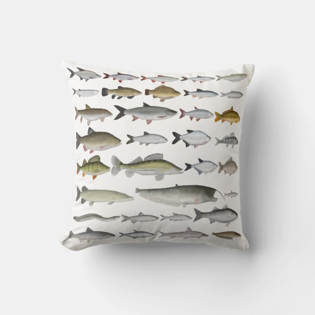 European Freshwater Fish Group Throw Pillow (Front)