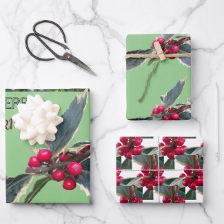 European Holly Christmas Wrapping Paper Sheets