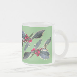 European Holly Cust. Green Frosted Glass Mug