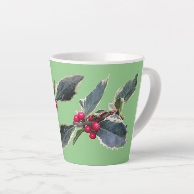 European Holly Cust. Green Latte Mug (Right Angle)