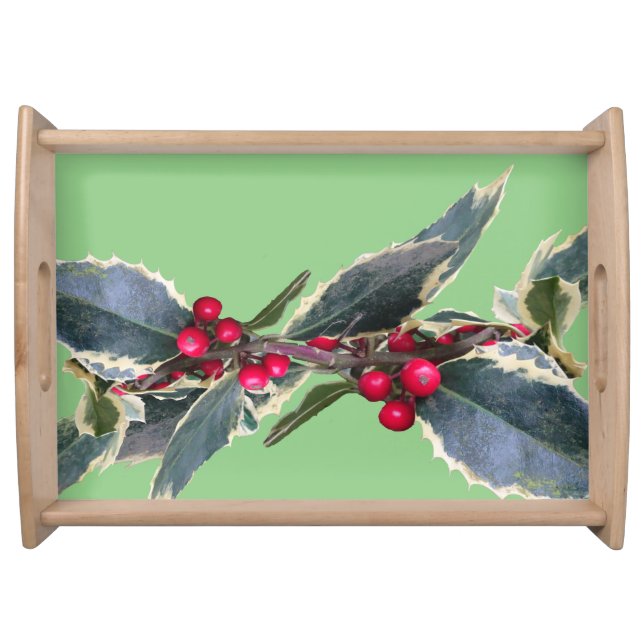 European Holly Cust. Green Serving Tray (Front)