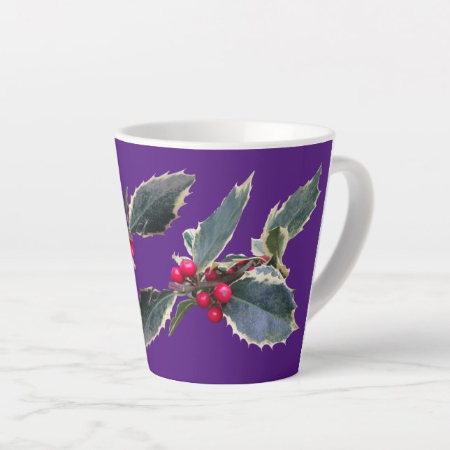 European Holly Cust. Purple Latte Mug (Right Angle)