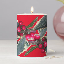 European Holly Cust. RED Pillar Candle