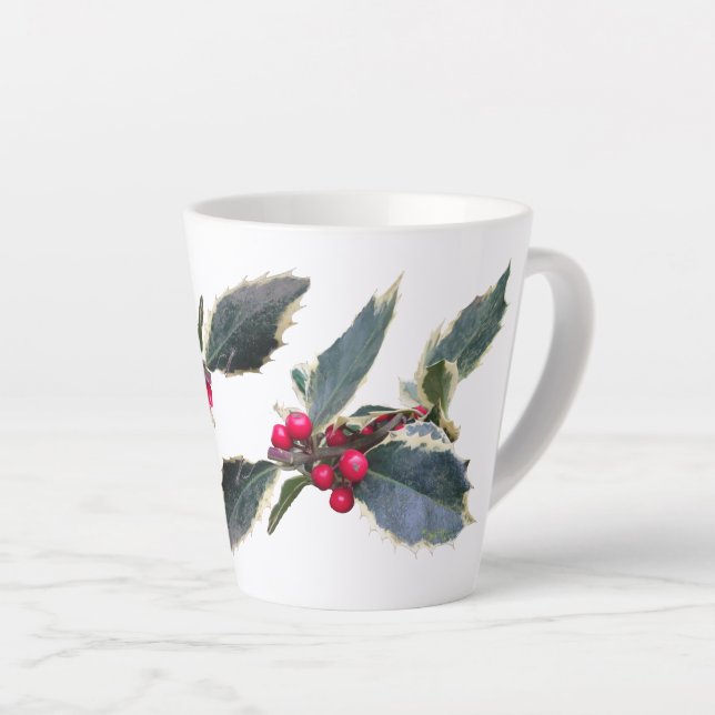 European Holly Cust. White Latte Mug (Right Angle)