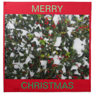 European Holly Merry Christmas Cloth Napkin
