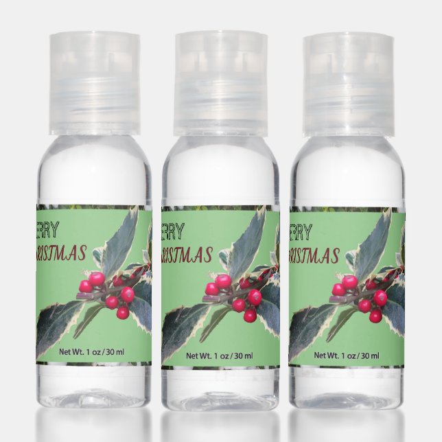 European Holly MERRY CHRISTMAS Travel Bottle Set Hand Sanitizer (Set)