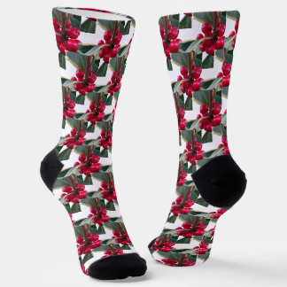 European Holly Pattern Christmas Crew Socks