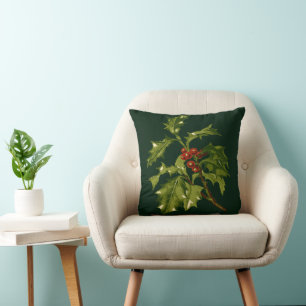 European-Holly With Red-Colored Drupes Botanical-S Throw Pillow