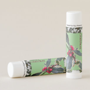 European Holly with Snow MERRY CHRISTMAS Lip Balm