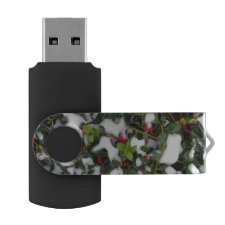 European Holly with Snow USB-Stick Flash Drive