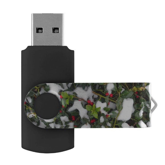 European Holly with Snow USB-Stick Flash Drive (Opened)