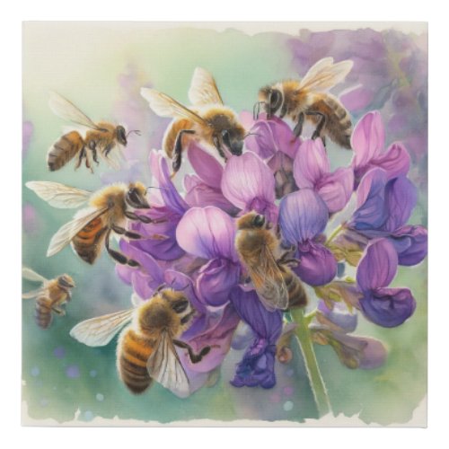 European Honey Bees Gathering Nectar REF205 _ Wate Faux Canvas Print