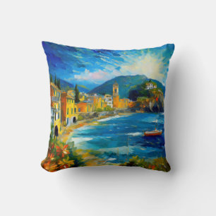 European Italian Coastline Mediterranean Sea Art Throw Pillow