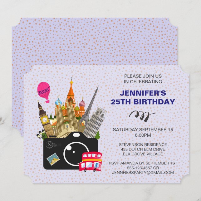 European Landmarks Taste of Europe Birthday Invitation (Front/Back)