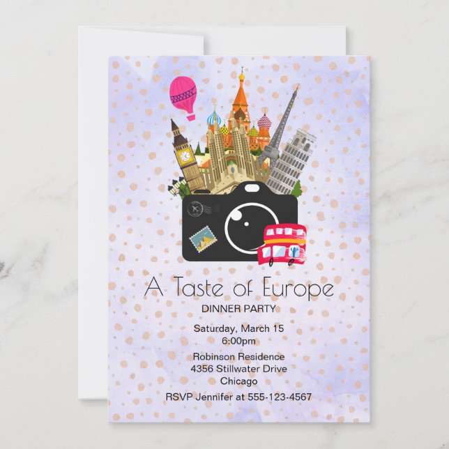 European Landmarks Taste of Europe Party Invitation (Front)