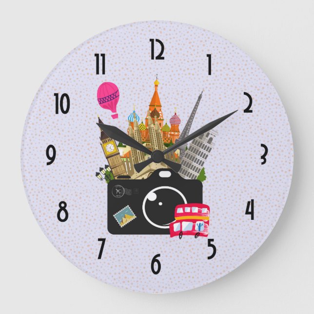 European Landmarks Travel Photographer Large Clock (Front)