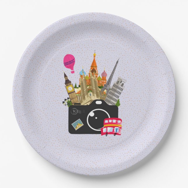 European Landmarks with a Camera Paper Plates (Front)
