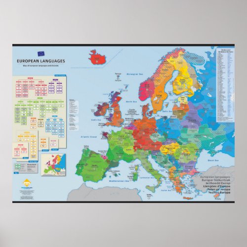 European languages  Carte des langues dEurope Poster