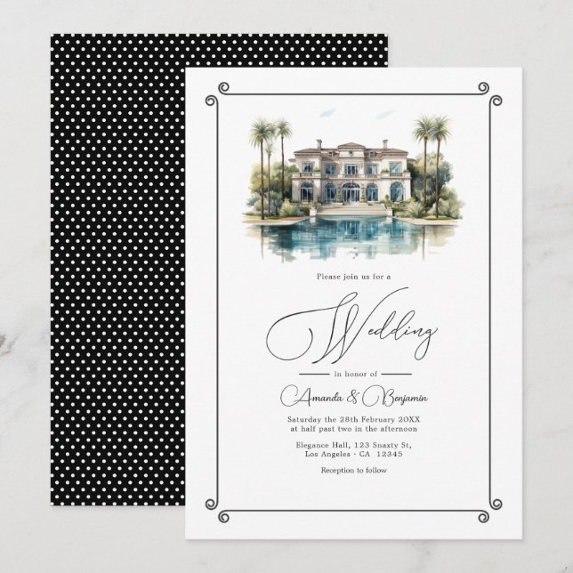 European Luxury Villa Inspired "Old Money" Wedding Invitation (Front/Back)