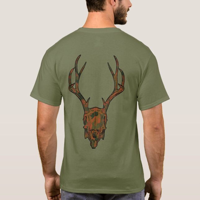 European Mount Jackalope Skull Camo Army Green T-Shirt (Back)