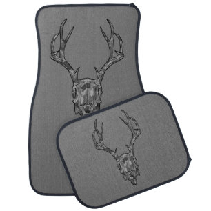 European Mount Jackalope Skull Camo Gray Car Floor Mat