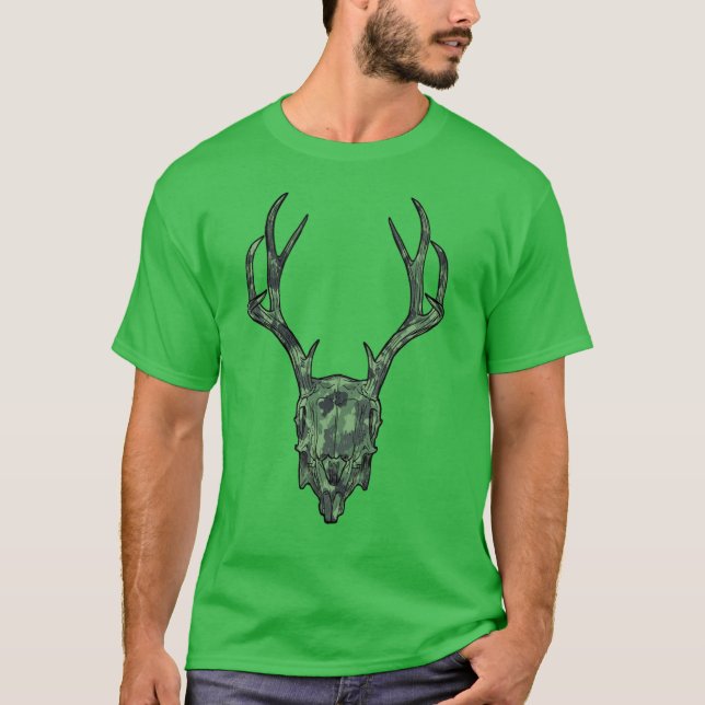 European Mount Jackalope Skull Green Camo  T-Shirt (Front)