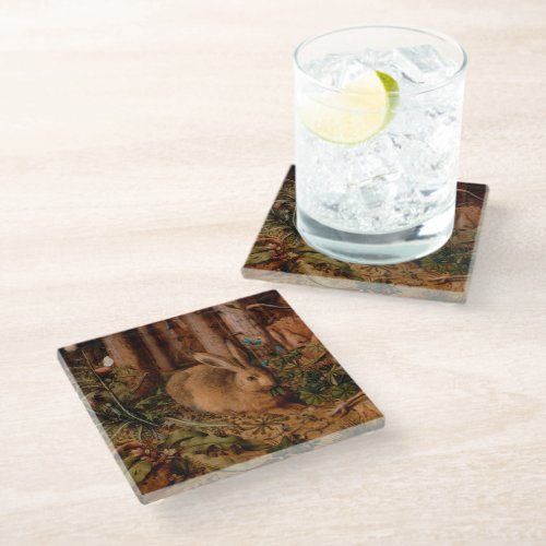 European Painting Rabbit Year 2023 Glass Coaster