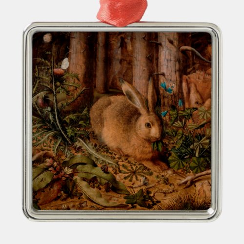 European Painting Rabbit Year 2023 Square O Metal Ornament