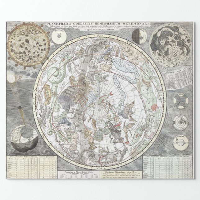 EUROPEAN PLANETSPHERE CONSTELLATION MAP DECOUPAGE WRAPPING PAPER (Flat)