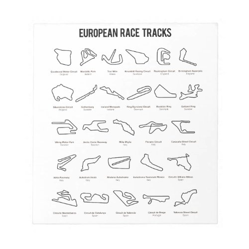 European Race Tracks Notepad