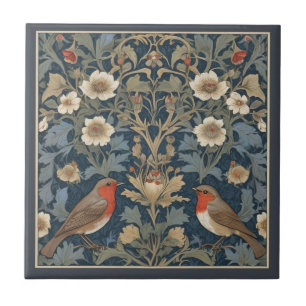 European Robin Bird Couple William Morris style Ceramic Tile