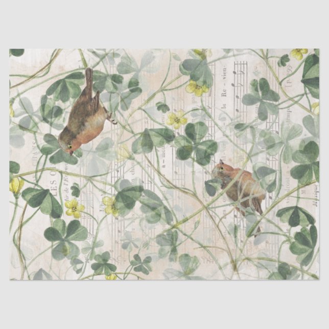 European Robin Bird Flowers French Music Decoupage Tissue Paper (Front)