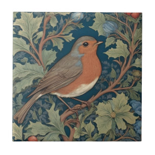 European Robin Bird William Morris style Right Ceramic Tile